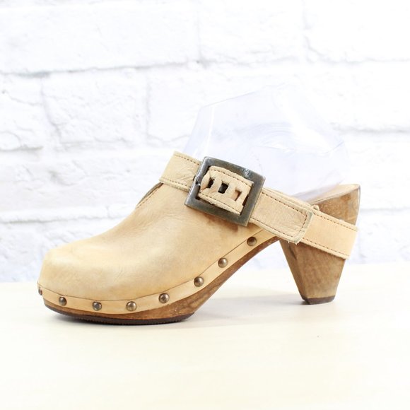 Sanita Shoes - SANITA Brown Leather Wood Heel Backless Ankle Stra